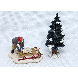 Exclusive Lemax Village Dollhouse Boy Making Snowball & Snowy Winter Tree Collec